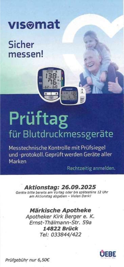 Prüftag für Blutdruckmessgeräte (Geräte alle Marken)